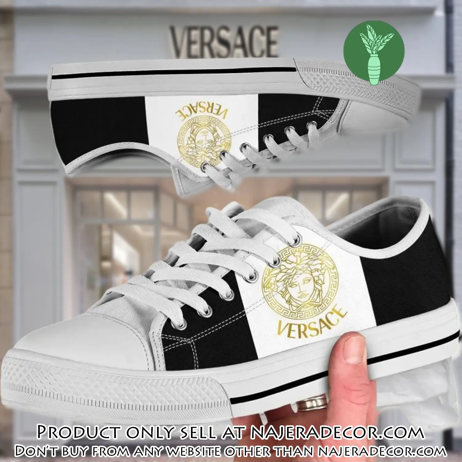 Versace logo black white low top canvas shoes luxury brand gifts for men women njr2650109